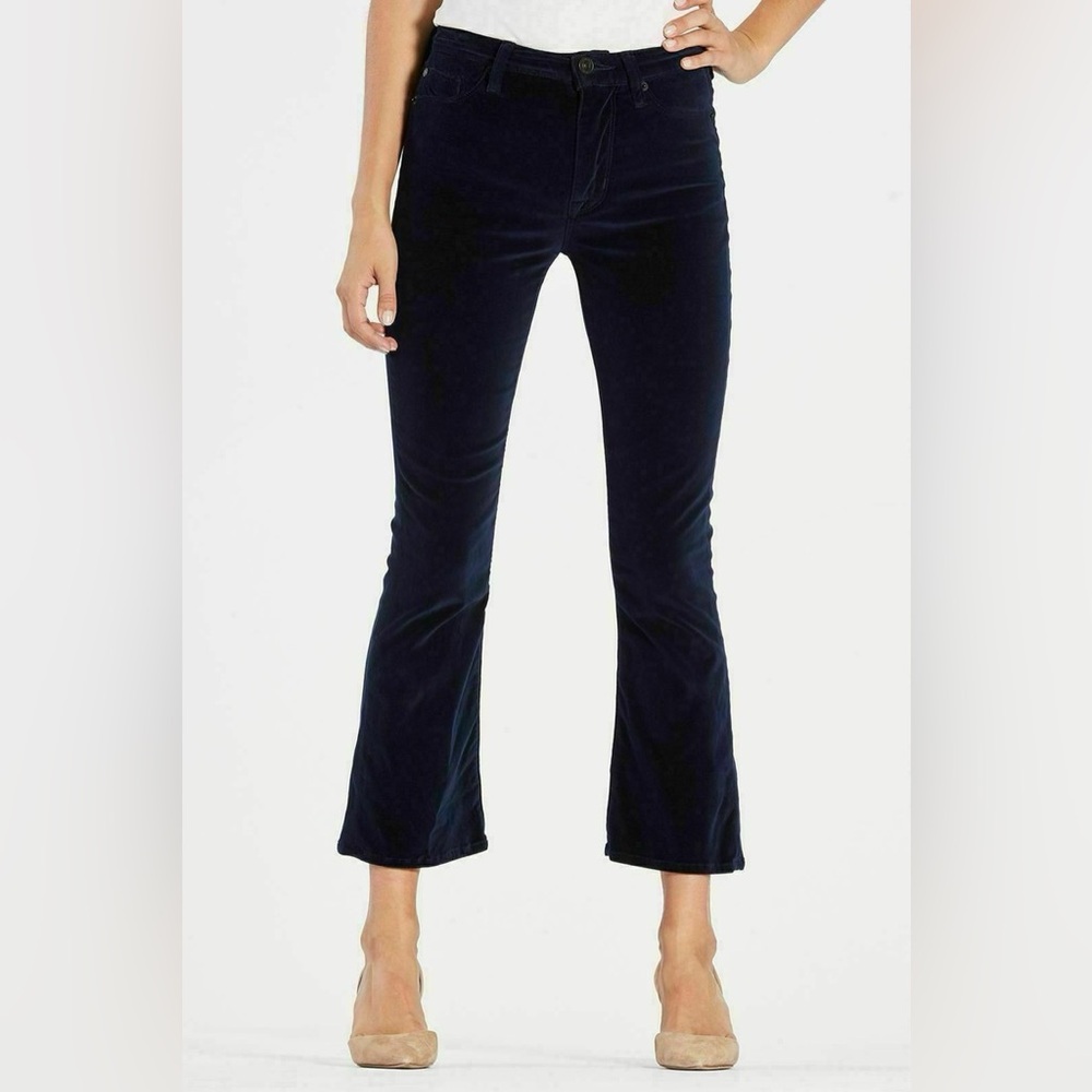 Hudson NWT Brix Velvet High Rise Bootcut Cropped Flare Pants Navy Blue Size 26